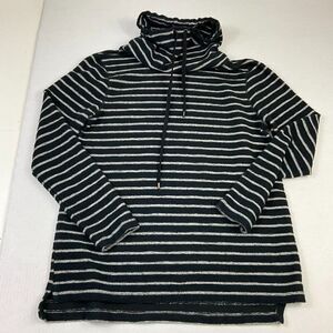 Chaps Womens French Terry Knit Top Striped Cowl Neck Pullover Long Sleeve Medium